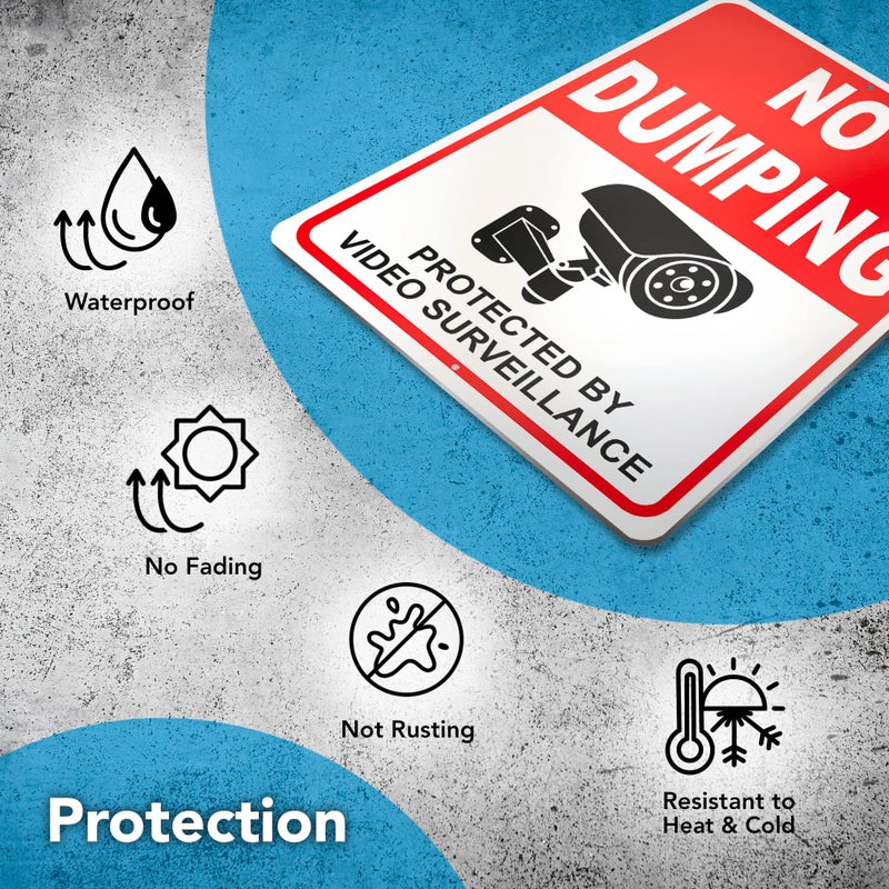 DIMARONGTON 2 PC No Dumping Signs - 10 x 7 Aluminum No Garbage Sign - Video Surveillance Sign - No Dumping Signs Private Property - No Littering Sign Outdoor Red - Image 5